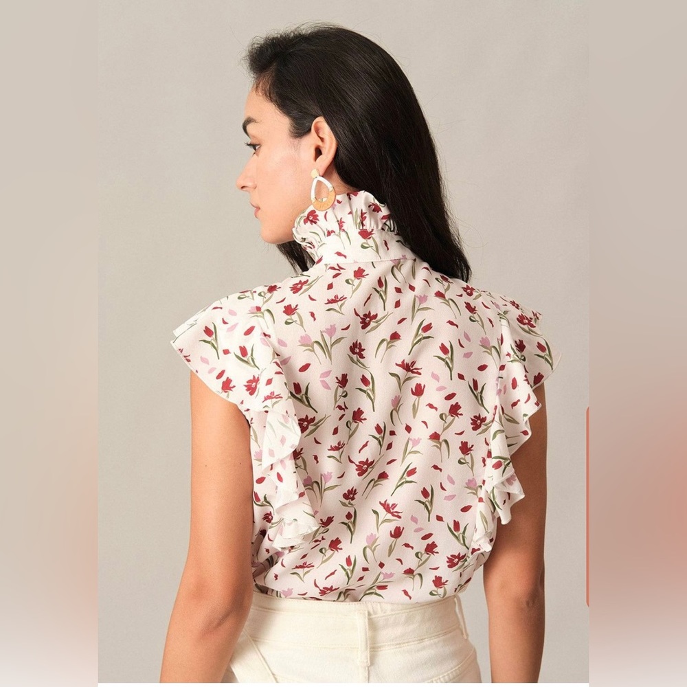 Ruffle Mock Neck Floral Blouse - Picture 8 of 8